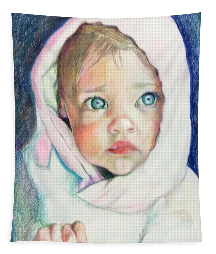 Child Portrait Innocence Tapestry featuring the drawing Sweetheart in Pink by Suki Michelle