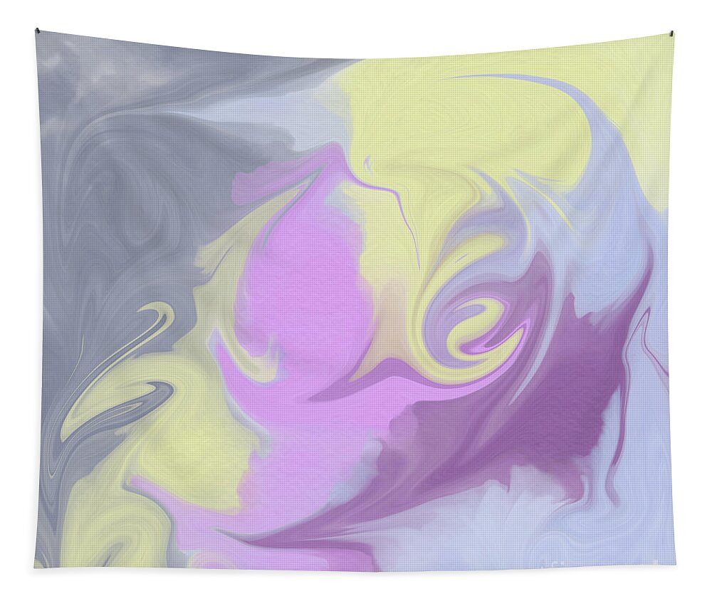 Swirl Tapestry featuring the digital art Swirling abstract in purple and yellow by Bentley Davis