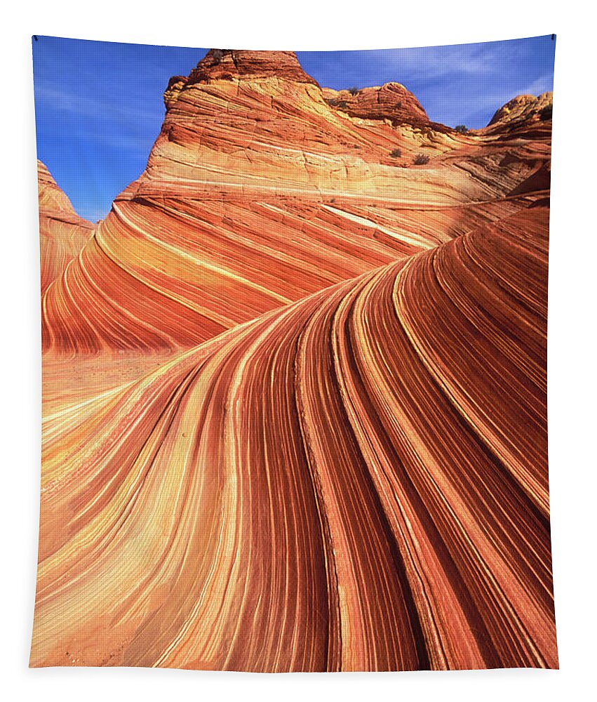 The Wave Tapestry featuring the photograph Swirls of sandstone on the Wave, Coyote Butte, Arizona by Neale And Judith Clark