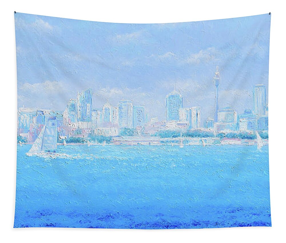 Sydney Skyline Tapestry featuring the painting Sydney Harbour sailing by Jan Matson