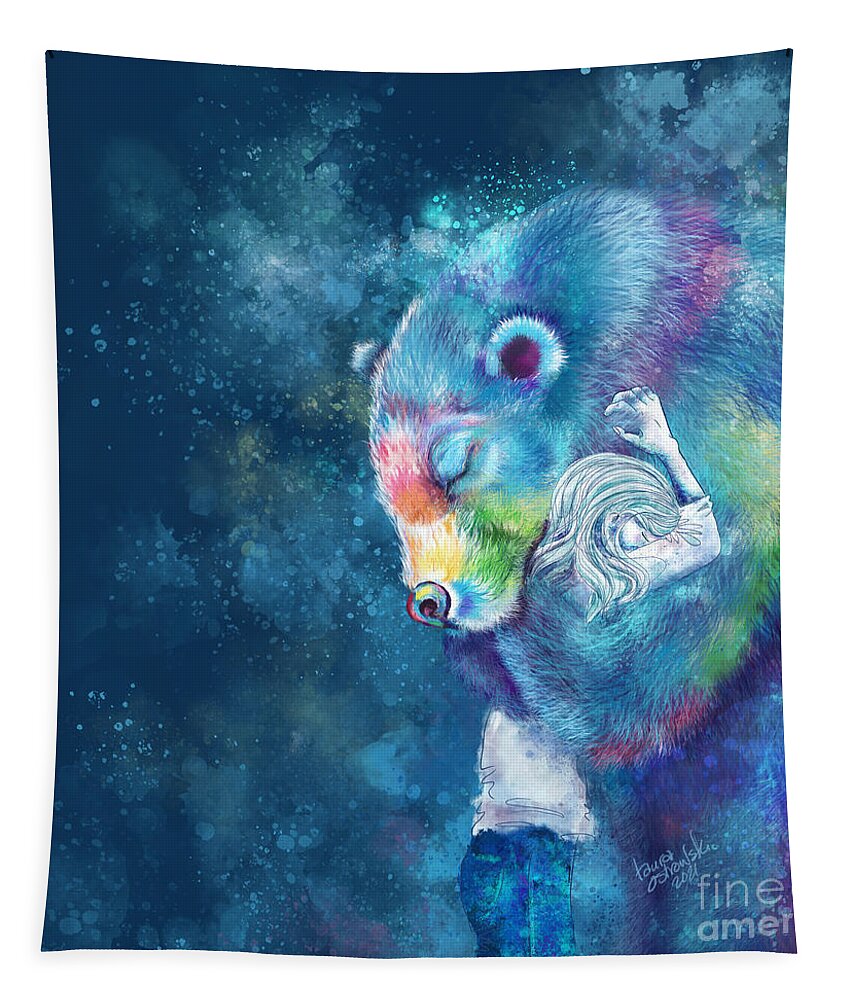 Bear Tapestry featuring the digital art Sympathy Bear Hug - Blue by Laura Ostrowski