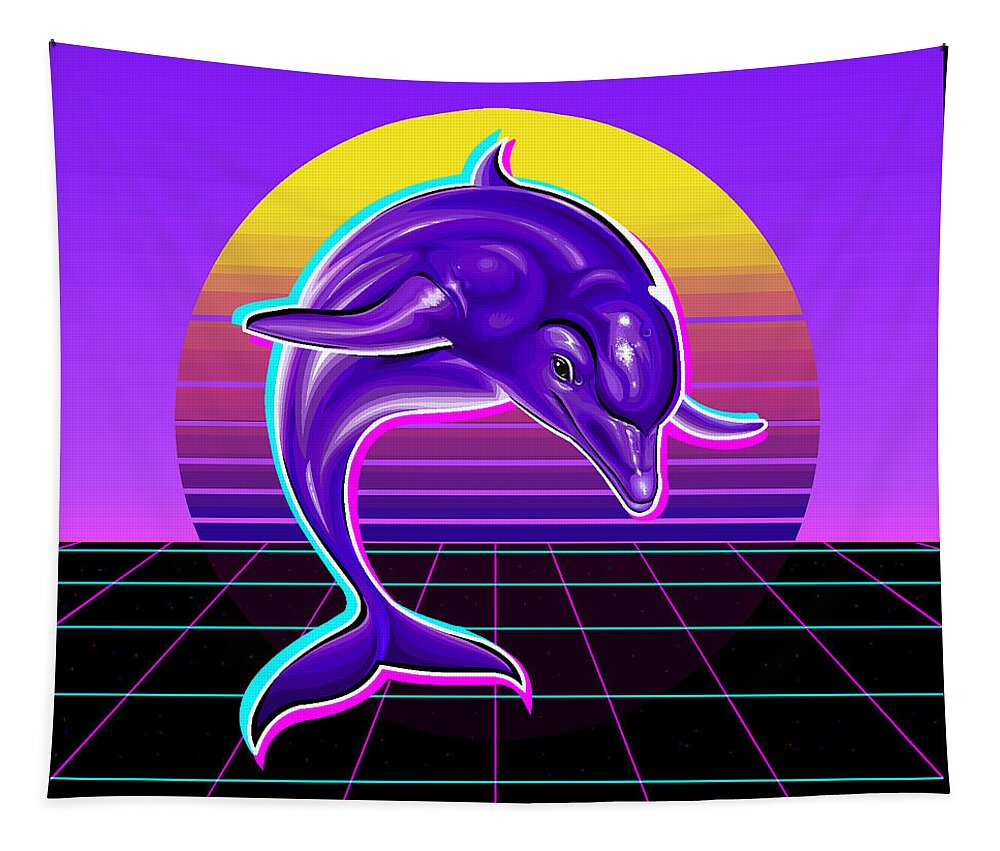 Ecco Tapestry featuring the digital art Synthwave Dolphin by Shawn Dall