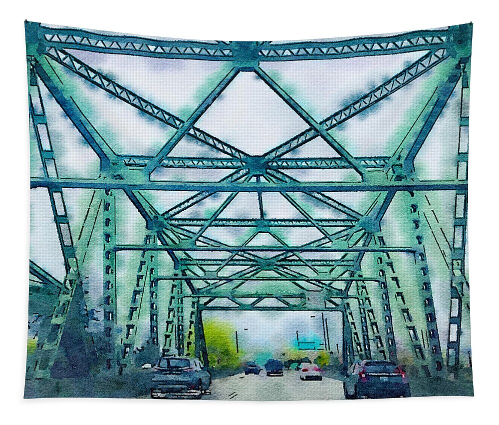 Bridge Tapestry featuring the painting Tacoma Bridge by Bonnie Bruno