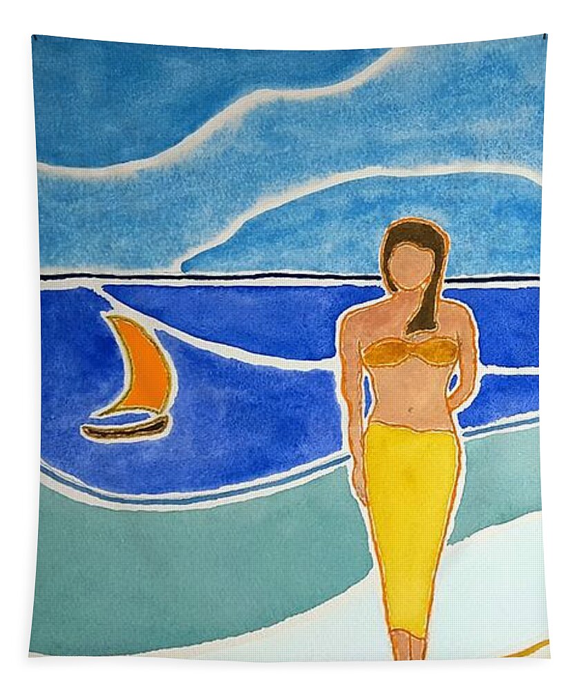 Watercolor Tapestry featuring the painting Tahitian Shore by John Klobucher