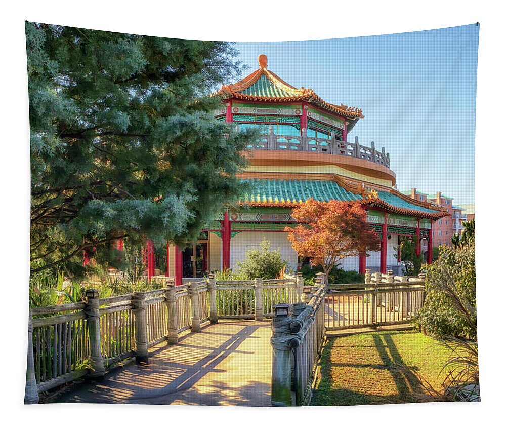 Pagoda Tapestry featuring the photograph Taiwan Friendship Pavillion - Norfolk by Susan Rissi Tregoning