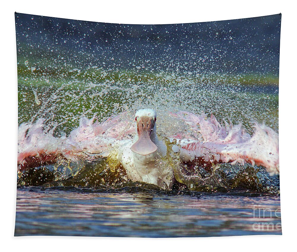 Roseate Spoonbill Tapestry featuring the photograph Taking a Bath by Jane Axman
