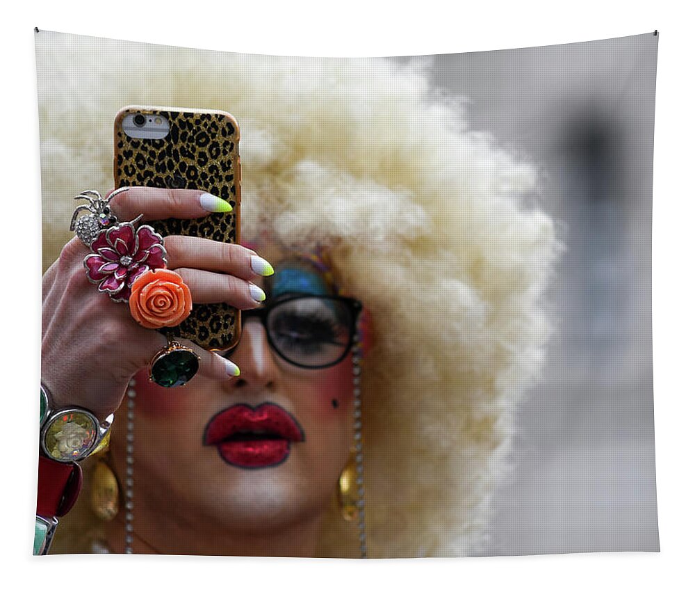 Lgbt Tapestry featuring the photograph Taking a selfie during Pride in London 2019 by Andrew Lalchan