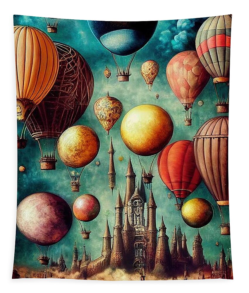 Hot Air Balloons Tapestry featuring the digital art Taking Flight #2 by Nickleen Mosher