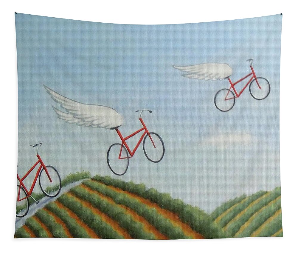 Red Bicycles Tapestry featuring the painting Taking Flight by Phyllis Andrews