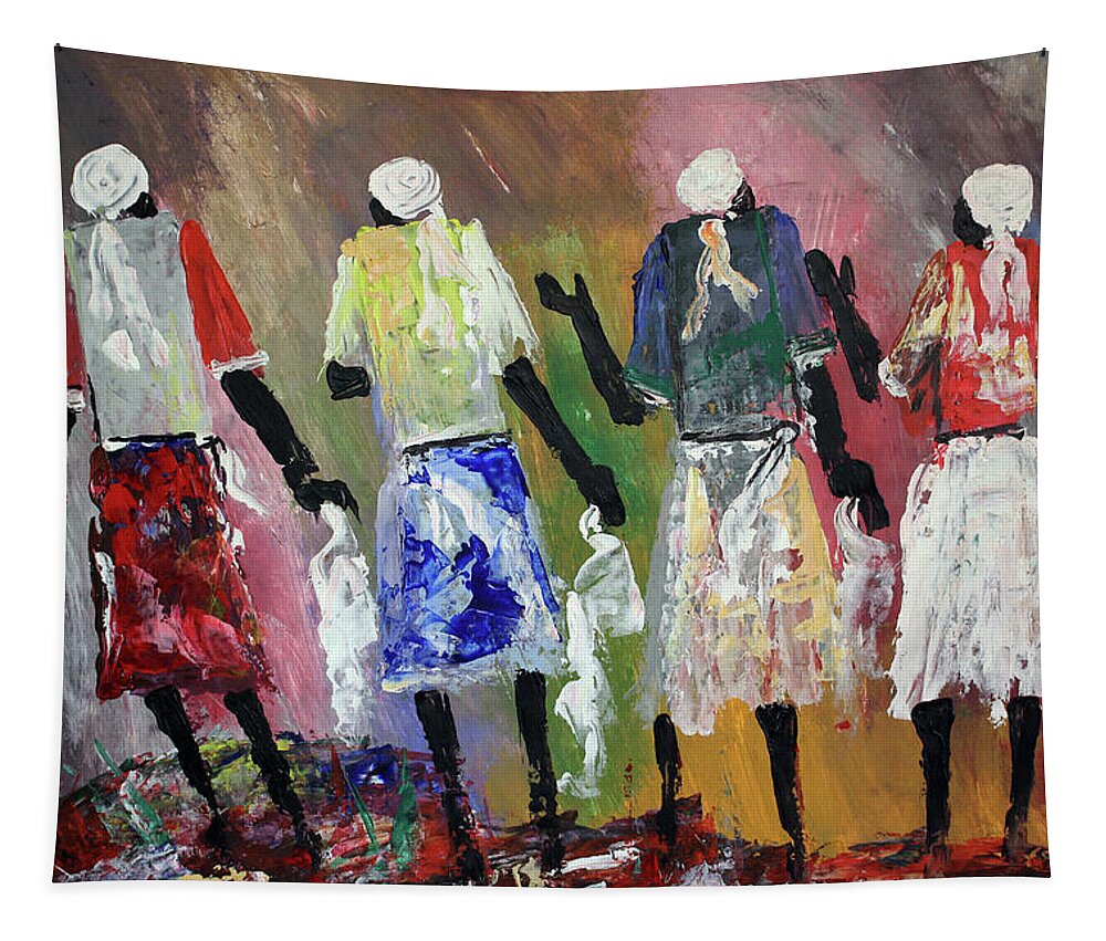 Peter Sibeko Tapestry featuring the painting Talks Of Peace by Peter Sibeko