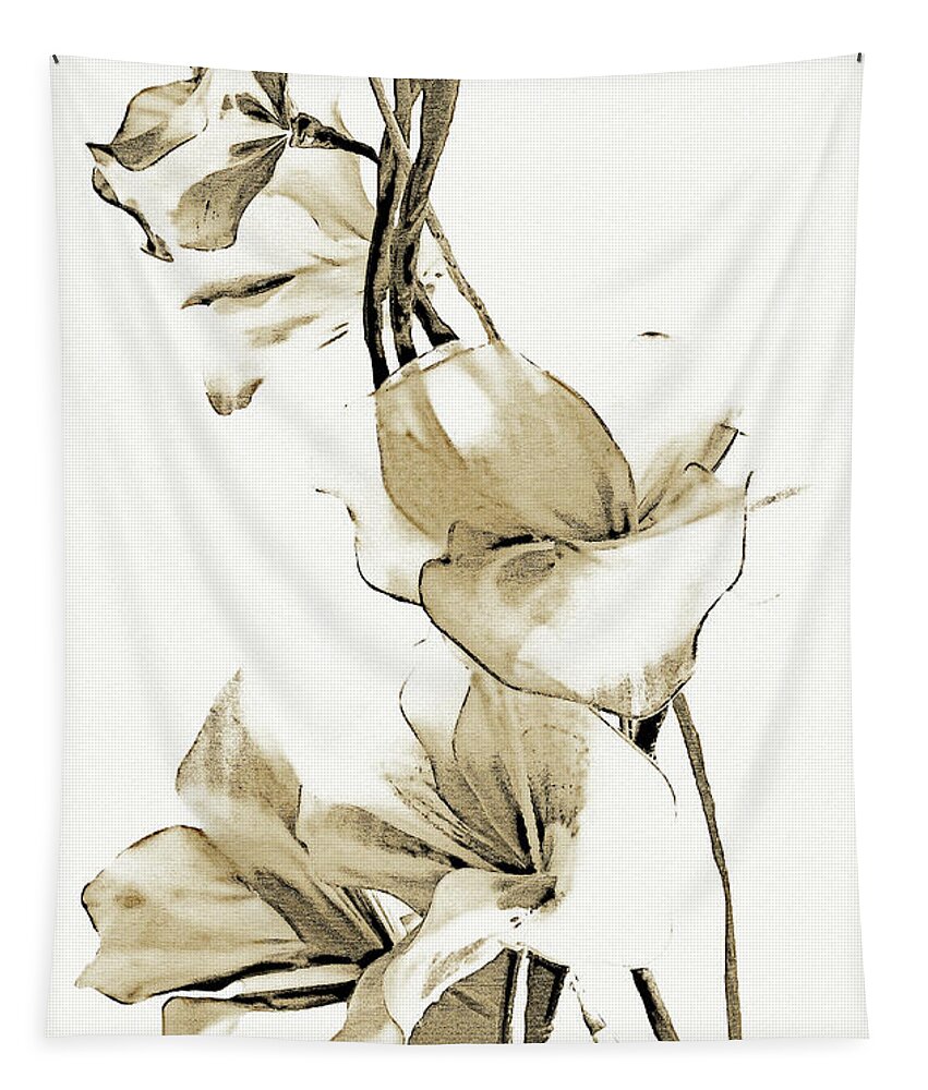 Still Life Tapestry featuring the mixed media Tall Flowers Sepia by Sharon Williams Eng