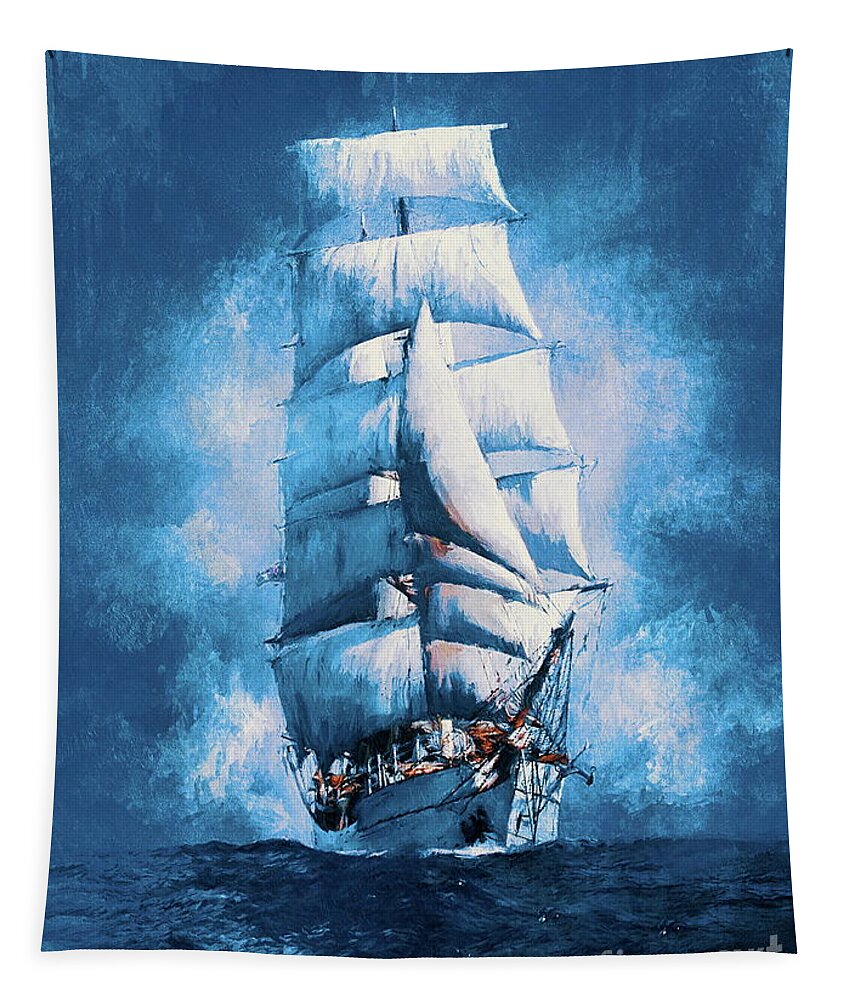 Sailing Tapestry featuring the digital art Tall ship. by Andrzej Szczerski