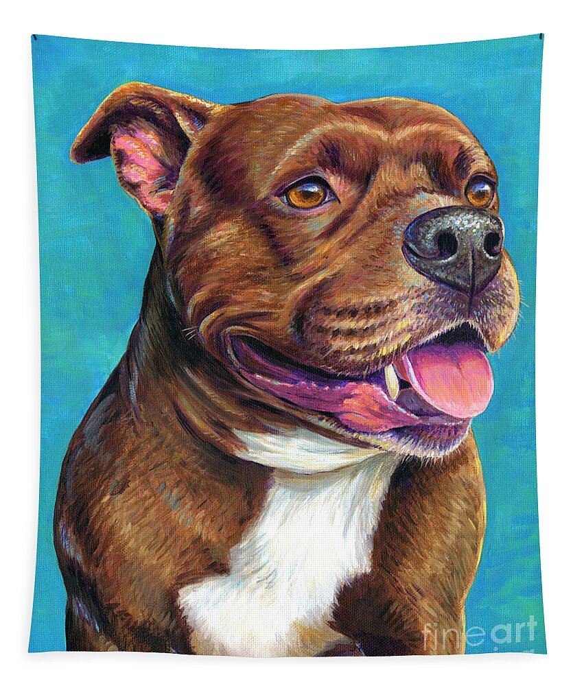 Staffordshire Bull Terrier Tapestry featuring the painting Tallulah the Staffordshire Bull Terrier Dog by Rebecca Wang