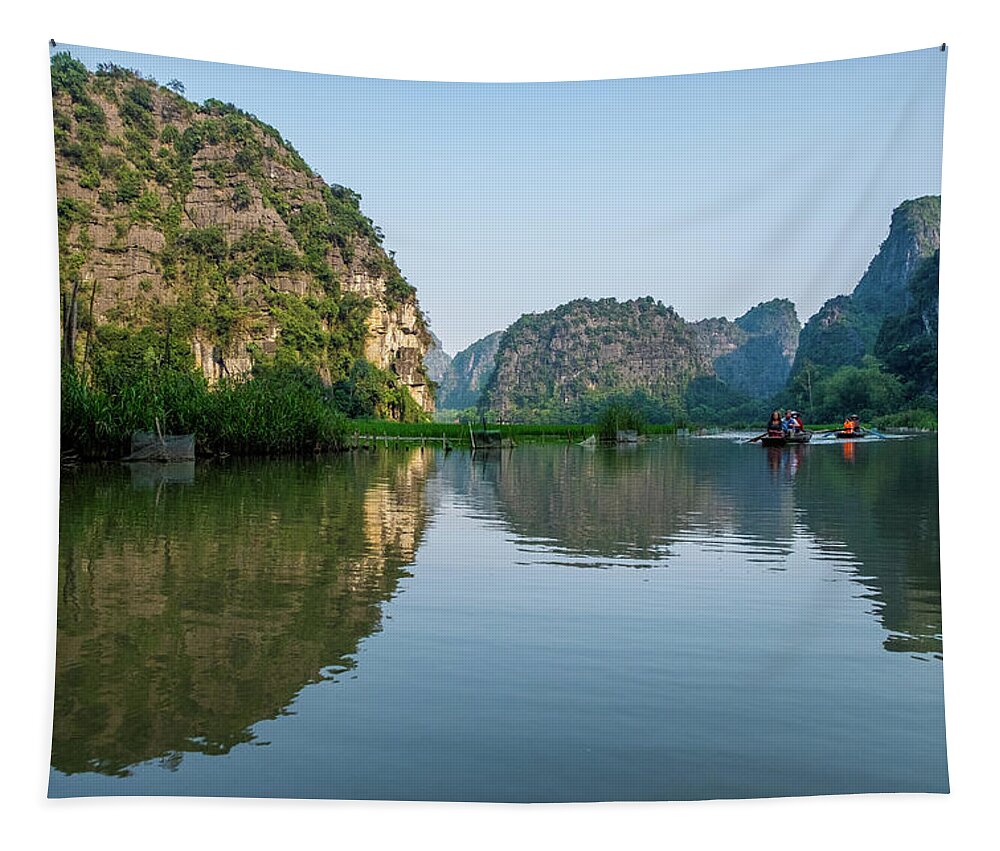 Ba Giot Tapestry featuring the photograph Tam Coc View in Ninh Binh by Arj Munoz