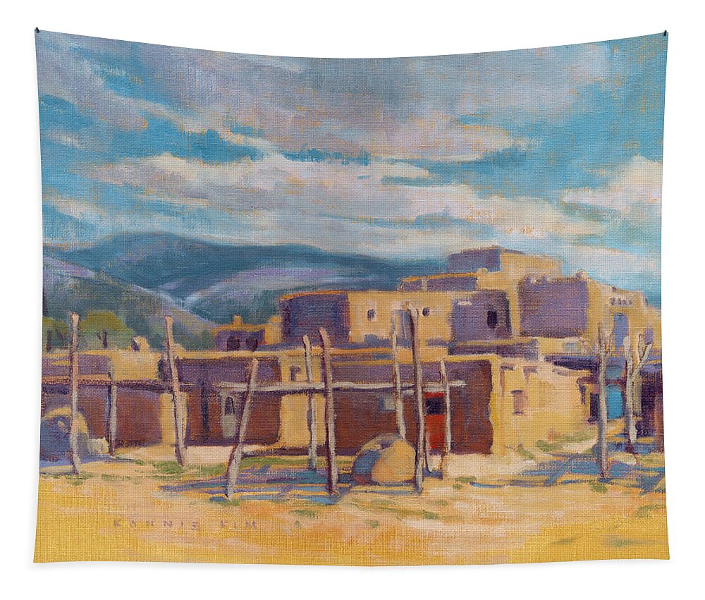 New Mexico Tapestry featuring the painting The Original Village by Konnie Kim