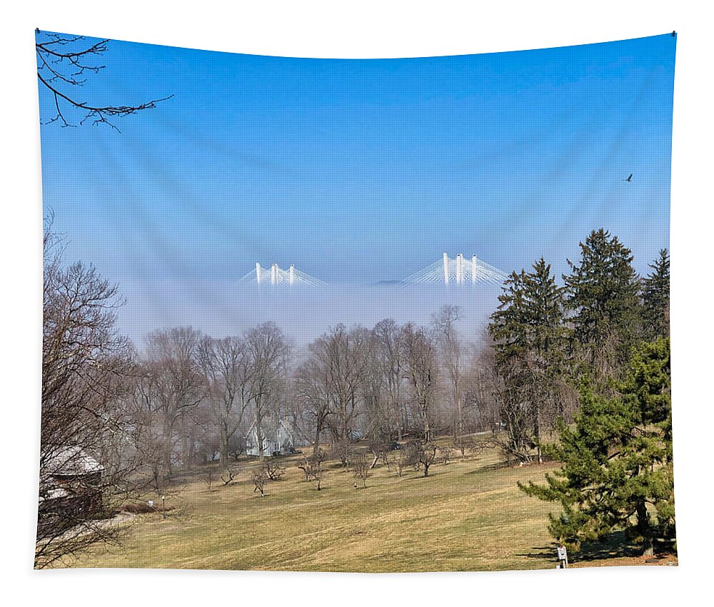 Sky Tapestry featuring the photograph Tappan Zee Bridge Fog and Eagle by Russ Considine