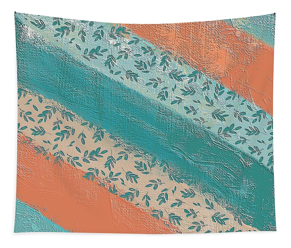 Pattern Tapestry featuring the digital art Teal and Peach Diagonal by Bonnie Bruno