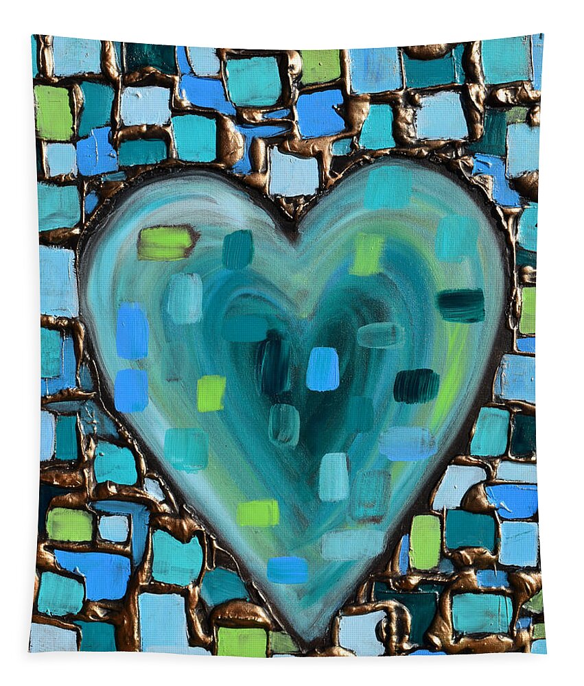 Heart Tapestry featuring the painting Teal Mosaic Heart by Amanda Dagg