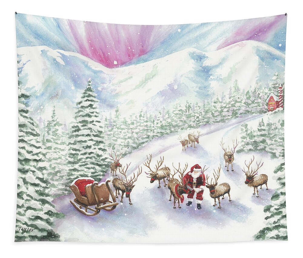 Reindeer Tapestry featuring the painting Team Meeting by Lori Taylor