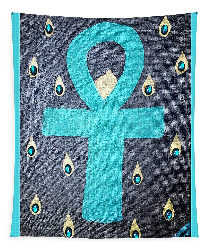 Tear Tapestry featuring the painting Tear Drop Ankh by BluWells Company