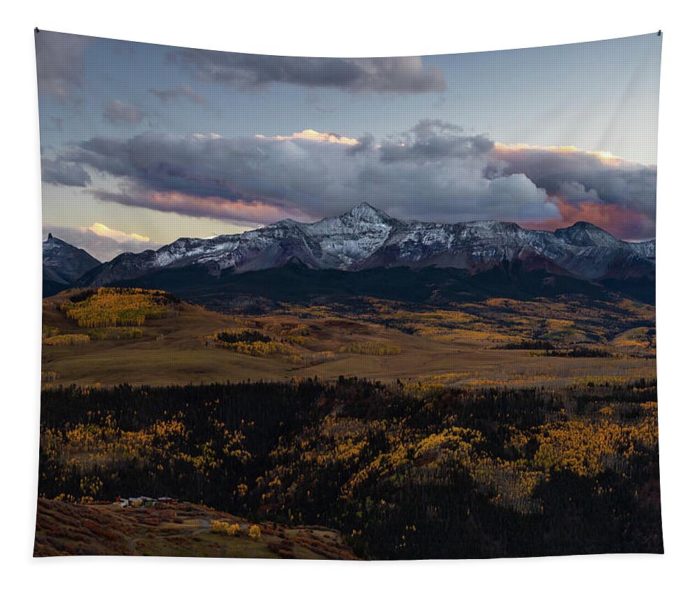 Telluride Pano Tapestry featuring the photograph Telluride Fire Mountain by Norma Brandsberg