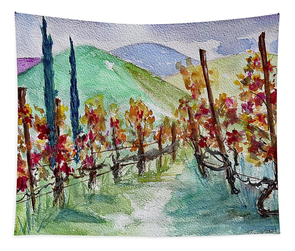 Vineyard Tapestry featuring the painting Temecula Vineyard Landscape by Roxy Rich