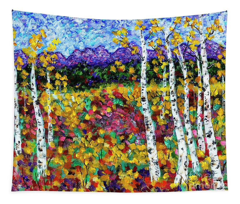 Abstract Tapestry featuring the painting Tetons and Aspens by Timothy Hacker