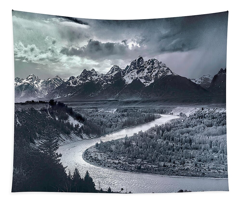 Tetons And The Snake River Tapestry featuring the digital art Tetons And The Snake River by Ansel Adams