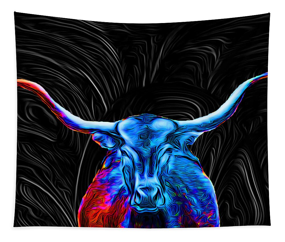 Abstract Tapestry featuring the digital art Texas Longhorn - Abstract by Ronald Mills