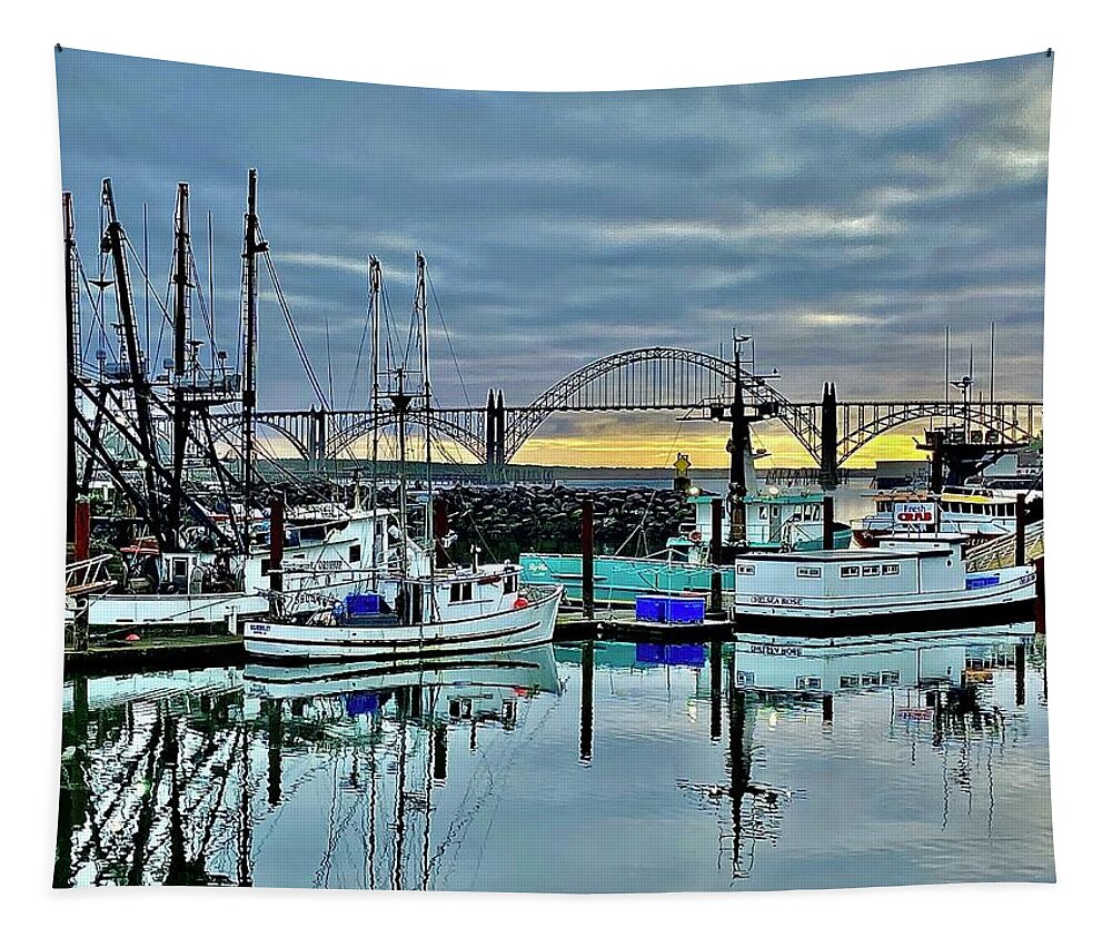 Yaquina Tapestry featuring the photograph Thanksgiving 2020 at Yaquina Bay by Michael Oceanofwisdom Bidwell