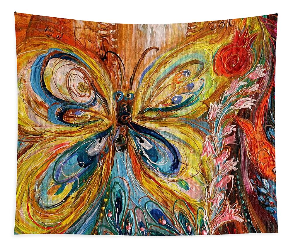 Angel Tapestry featuring the painting The Angel Wings #14. Spirit of Jerusalem. Fragment 3 by Elena Kotliarker