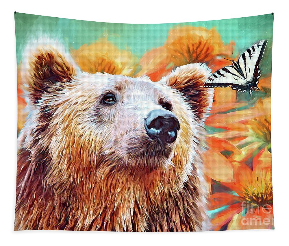 Bear Tapestry featuring the painting The Bear And The Butterfly by Tina LeCour