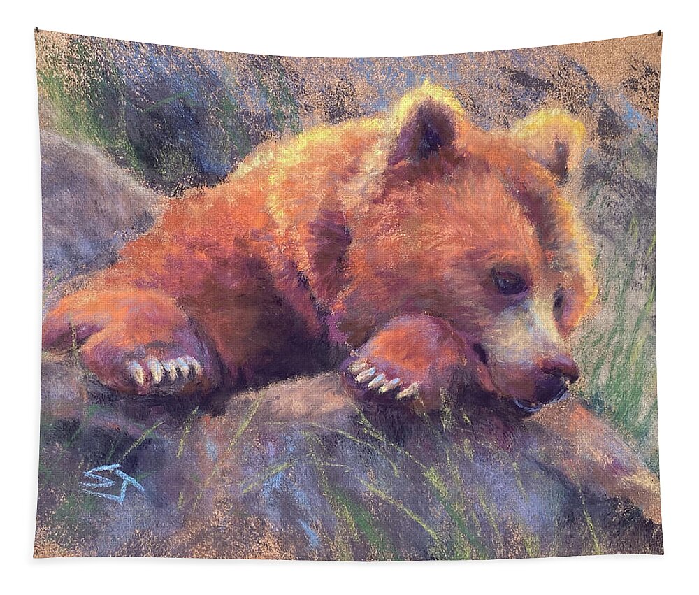Grizzly Bear Tapestry featuring the painting The Bear Went Over the Mountain by Susan Jenkins