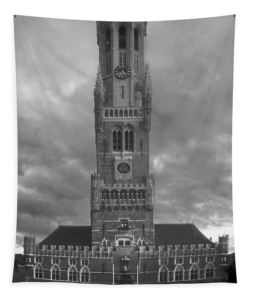 The Belfry Tapestry featuring the photograph The Belfry Bruges 1960 by Frank Lee