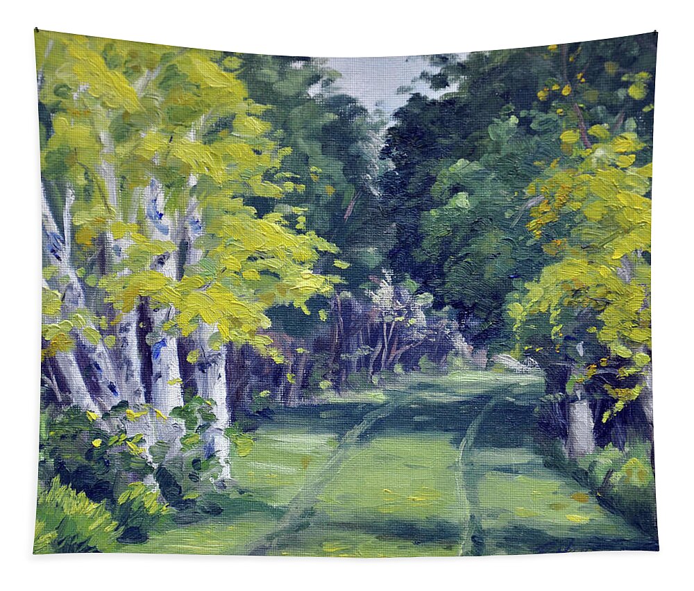 Landscape Tapestry featuring the painting The Birch Trail North by Rick Hansen