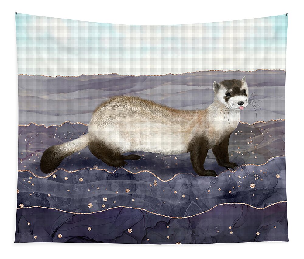 Black Footed Ferret Tapestry featuring the digital art The Black-footed Ferret by Andreea Dumez