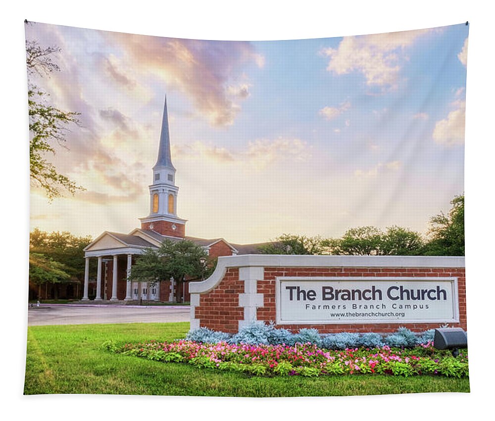 The Branch Church Tapestry featuring the photograph The Branch Church, Farmers Branch, Texas by Robert Bellomy