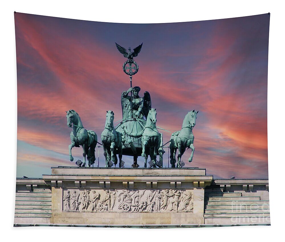 Quadriga Tapestry featuring the photograph Quadriga on Brandenburg Gate by Heiko Koehrer-Wagner