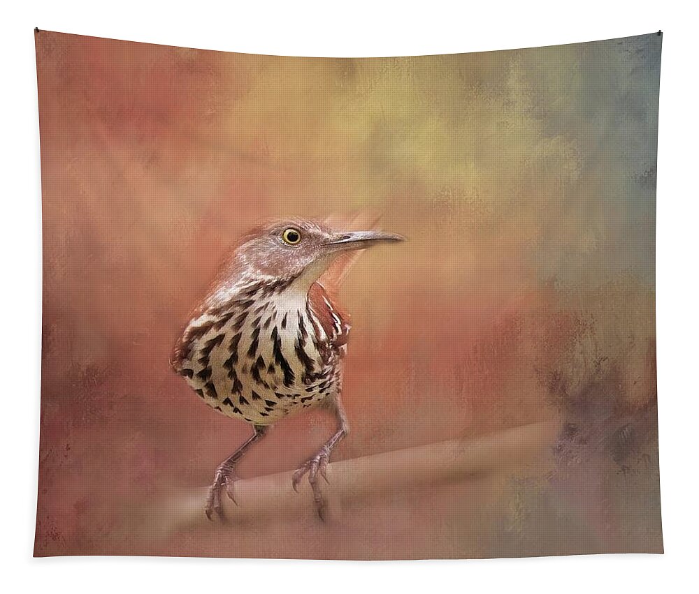 Brown Thrasher Tapestry featuring the photograph The Brown Thrasher by Marjorie Whitley