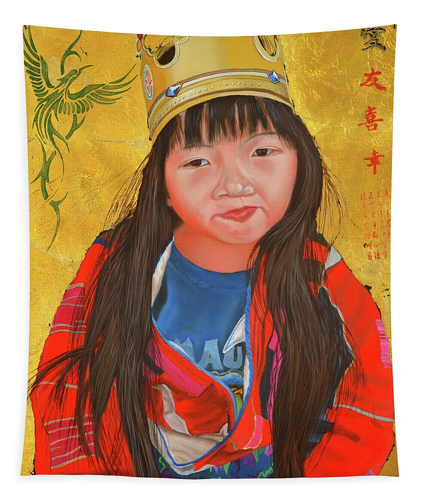 Gold Leaf Tapestry featuring the painting The Burger King Crown by Thu Nguyen