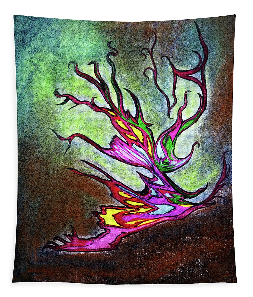Tree Tapestry featuring the mixed media The Burning Tree by Melinda Firestone-White