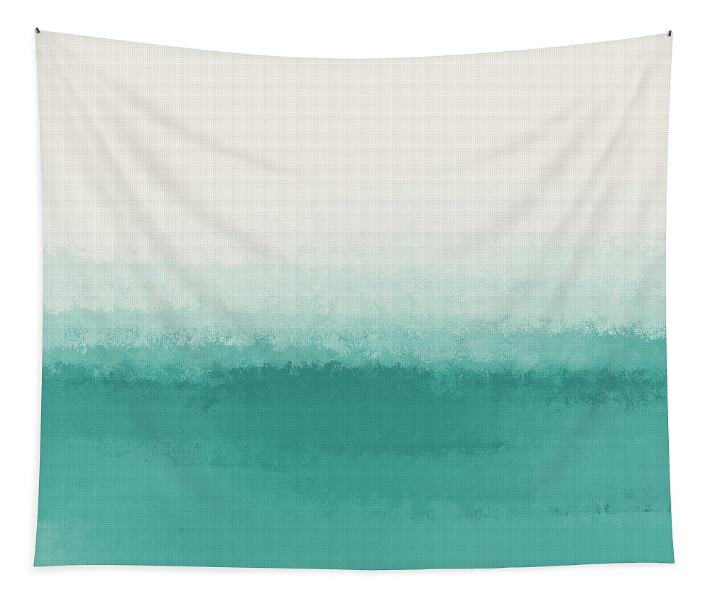 The Call Of The Ocean Tapestry featuring the digital art The Call of the Ocean 3 - Minimal Contemporary Abstract - White, Blue, Cyan by Studio Grafiikka