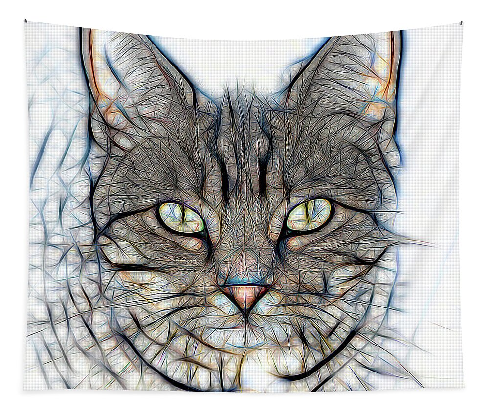 Abstract Cat Tapestry featuring the digital art The Cat on White by Peggy Collins