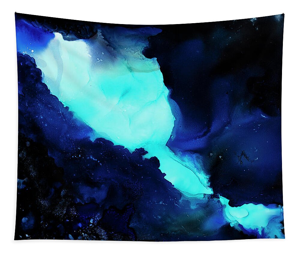 Aqua Tapestry featuring the painting The Cave by Tamara Nelson