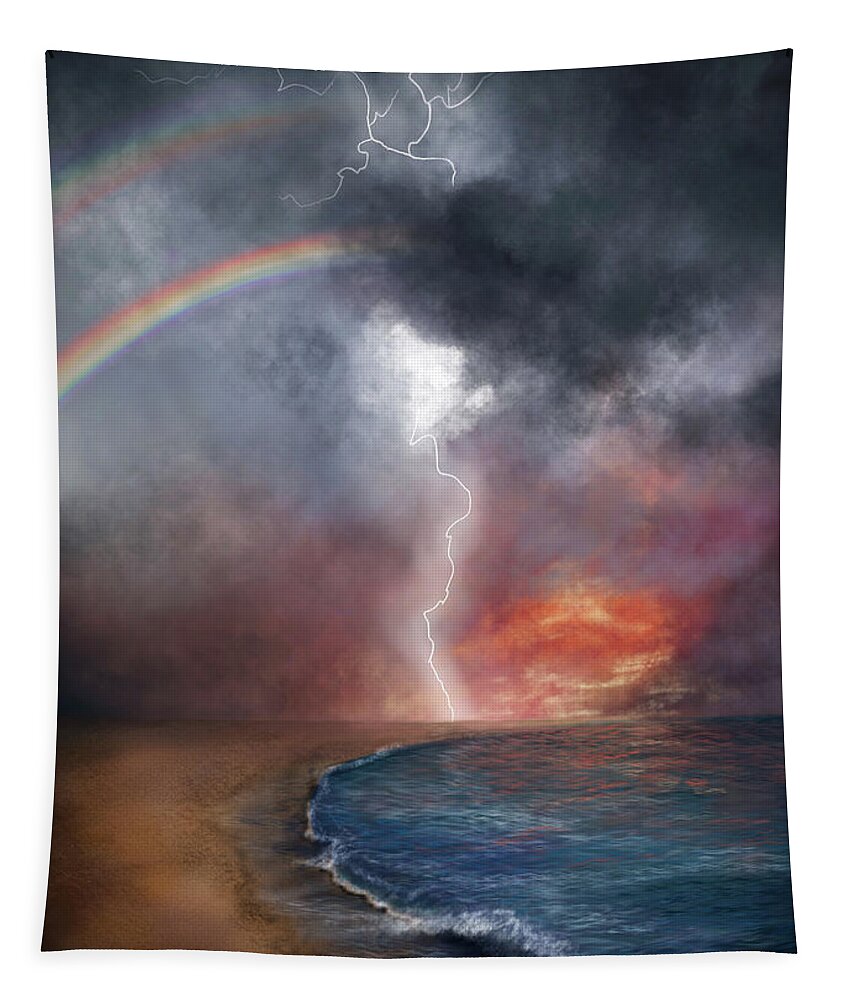 Rainbow Tapestry featuring the digital art The Chaos and the Calm by Rachel Emmett