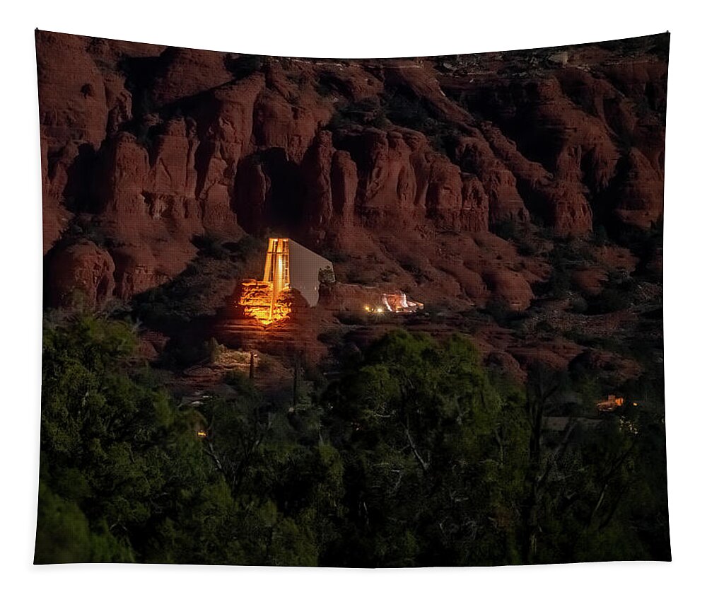 Sedona Tapestry featuring the photograph The Chapel in Moonlight by Al Judge