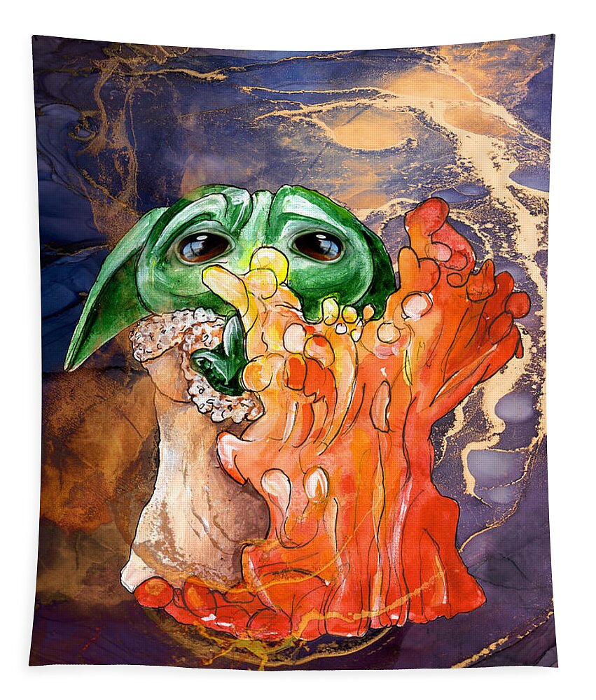 Watercolour Tapestry featuring the painting The Child Yoda 03 by Miki De Goodaboom