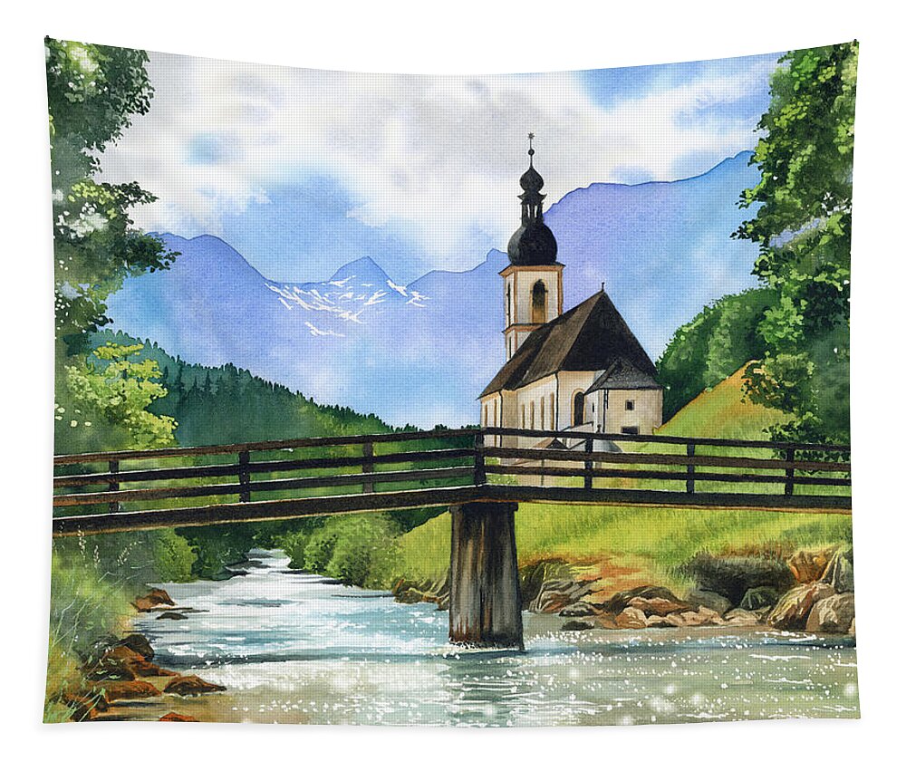 Church Tapestry featuring the painting The Church of St. Sebastian by Espero Art