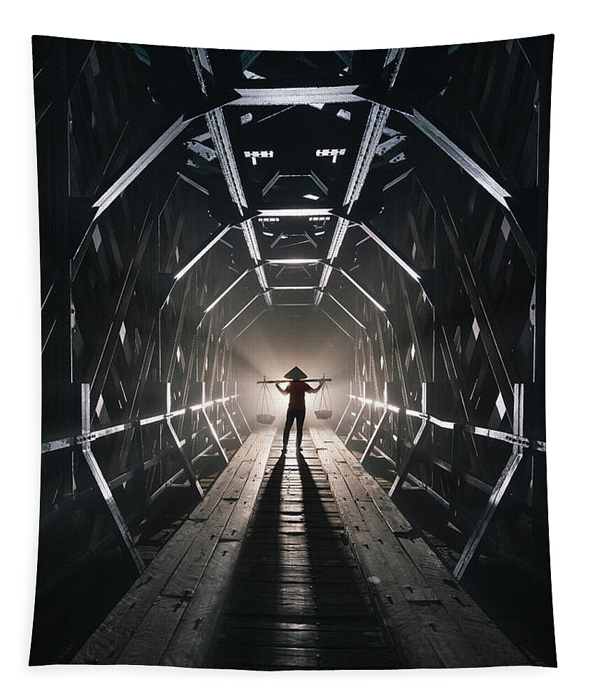 Bridge Tapestry featuring the photograph the Cirahong bridge by Anges Van der Logt