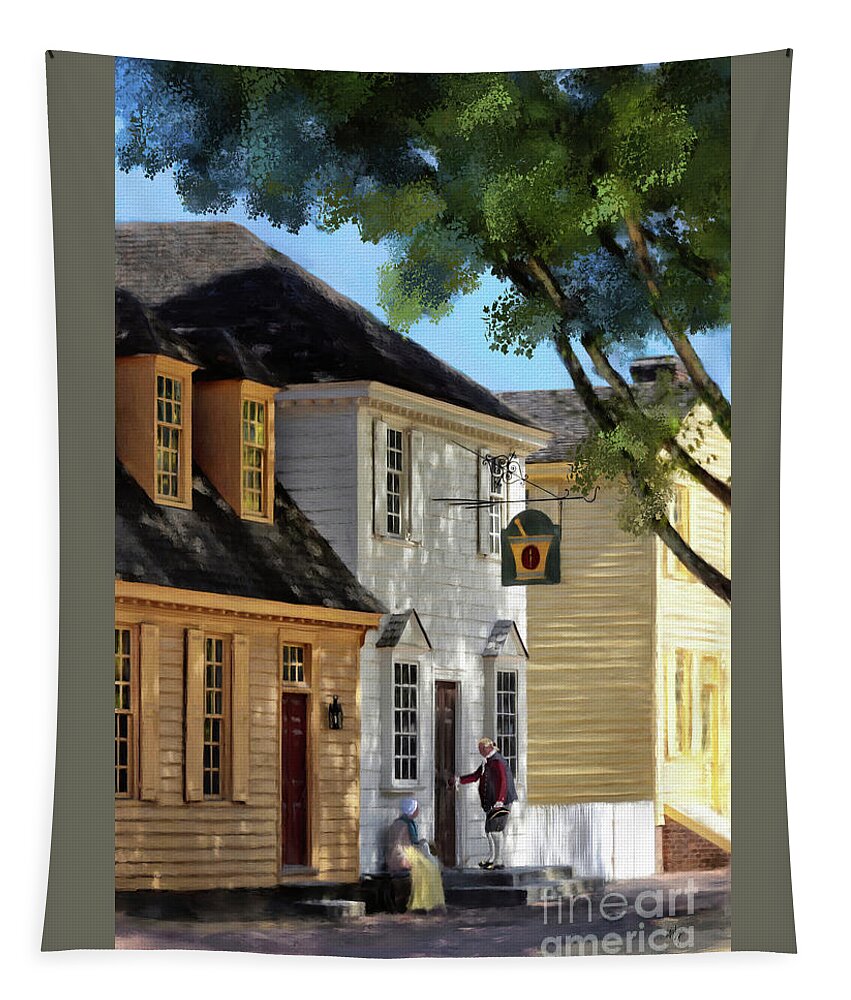 Williamsburg Tapestry featuring the digital art The Colonial Williamsburg Apothecary by Lois Bryan